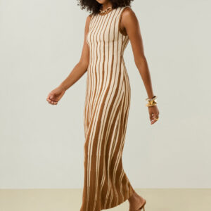 Vestido Maria.Valentina Ajustado Decote Careca Sem Manga Longo Marrom