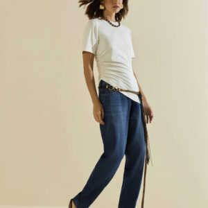 Blusa Morena Rosa Ajustada Decote Careca Manga Curta Alongada