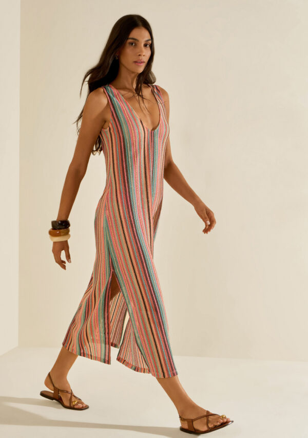 Vestido Morena Rosa Ajustado Decote V Sem Manga Midi Rosa