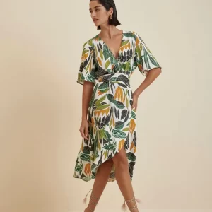 Vestido Morena Rosa Midi Decote V