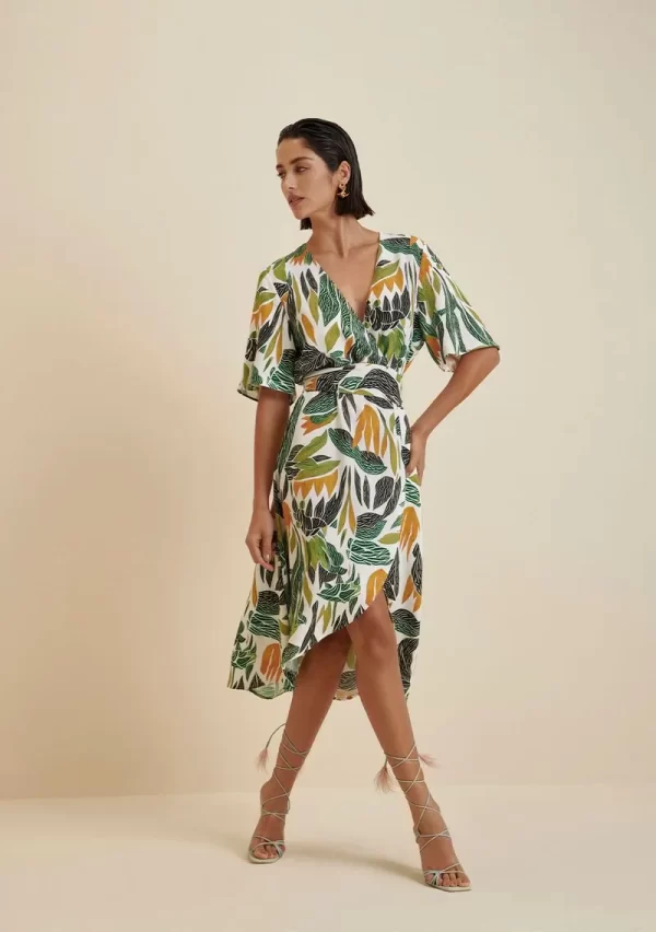 Vestido Morena Rosa Midi Decote V