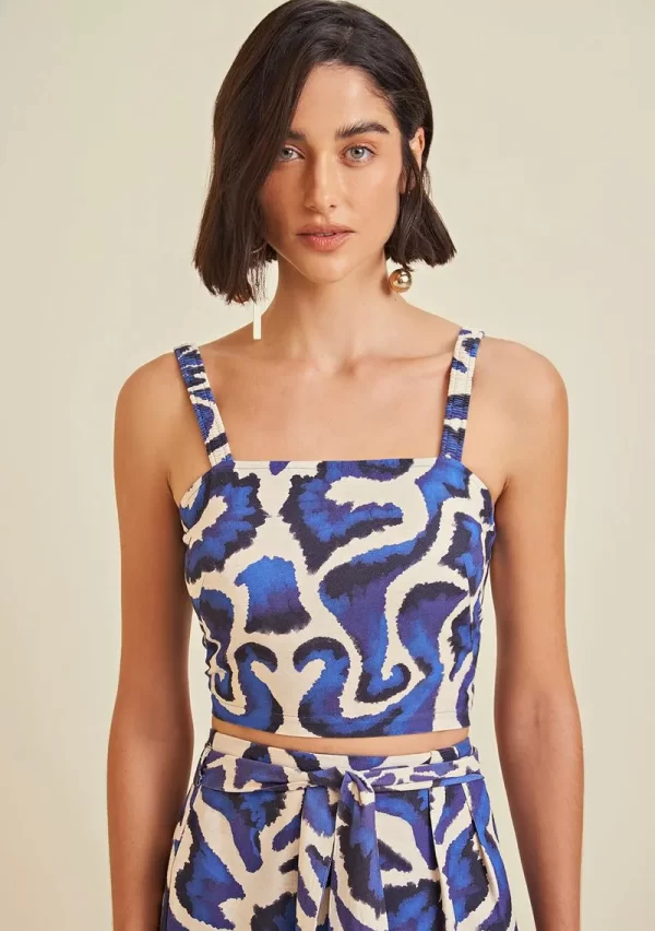 Blusa Morena Rosa Frente Única Alça Com Amarração Azul