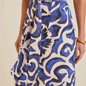 Saia Morena Rosa Midi Pareô Com Faixa Azul