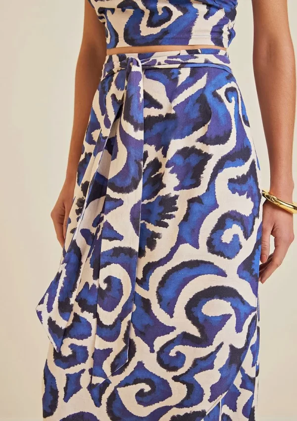 Saia Morena Rosa Midi Pareô Com Faixa Azul