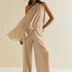 Calça Morena Rosa Pantalona Alta Bege